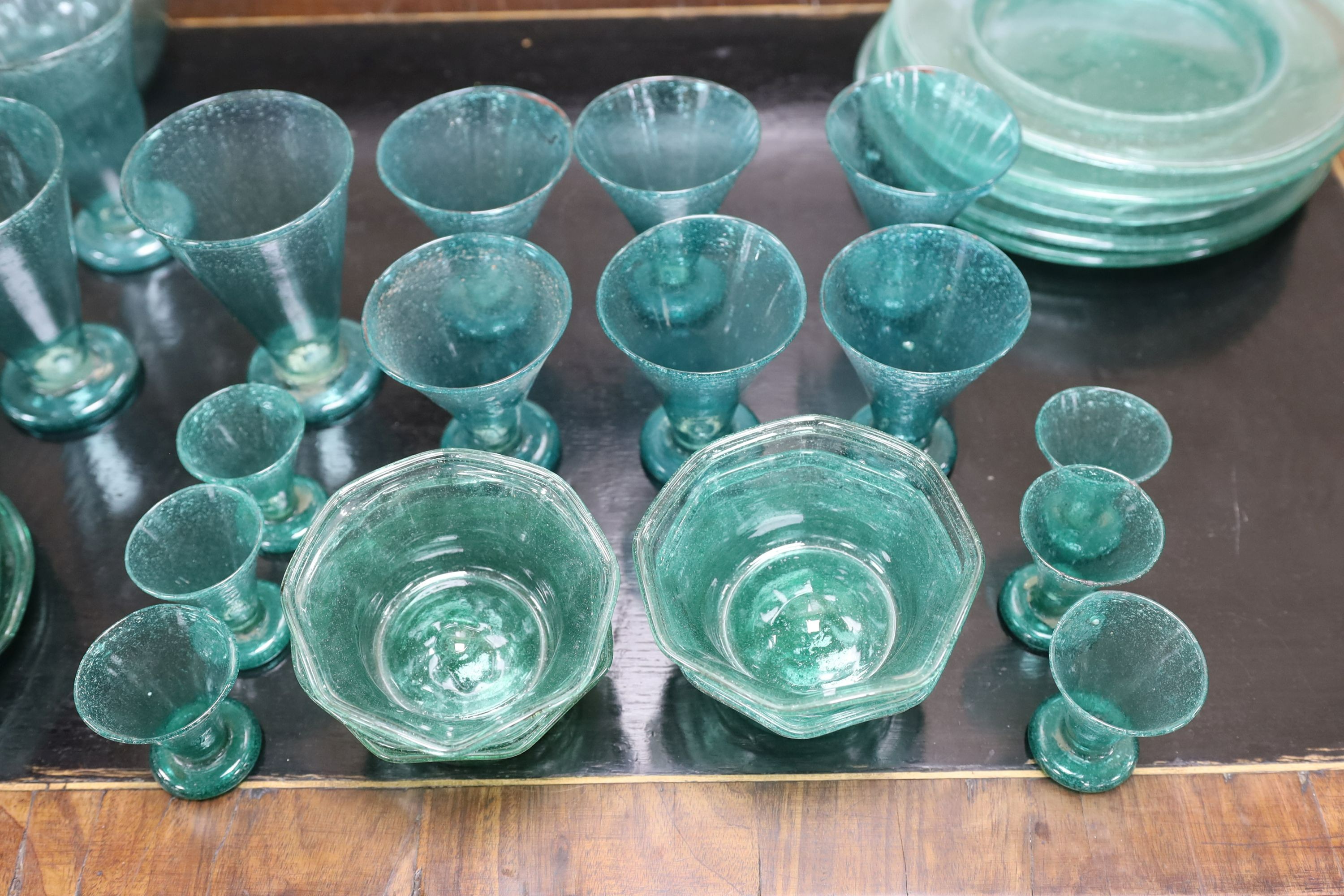 A quantity of green glassware